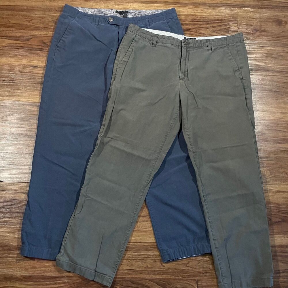 Ted Baker London Gray Chino Trousers Pants Straight Flat Front Mens 36R Lot of 2